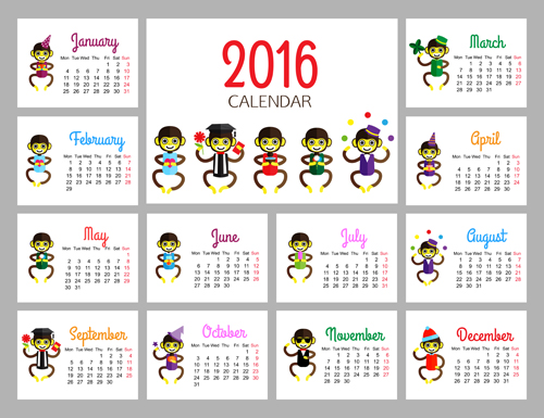 Monkey 2016 calendars creative vector 01  