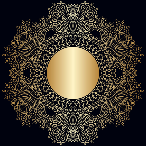 Ornament round gold vector material 02  