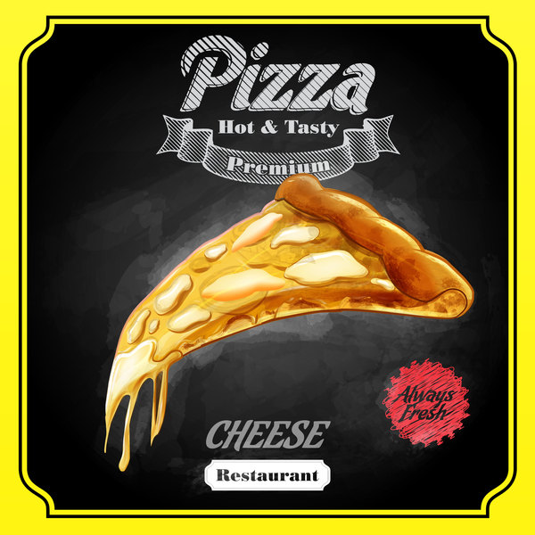 Pizza poster with blackboard background vector 01  
