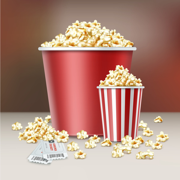 Popcorn and movie tickets vector  