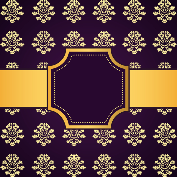 Purple decoration pattern background with golden frame vector 03  