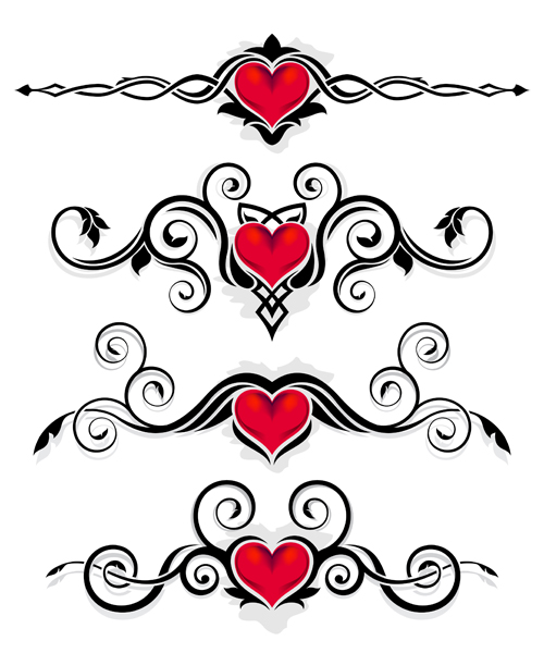 Red heart with floral ornaments vector 01  