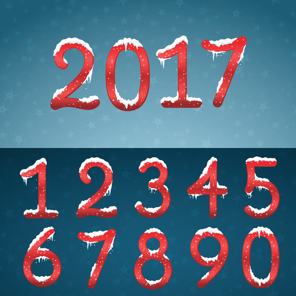 雪のキャップと 2017年新しい年のベクトルが赤い数字  