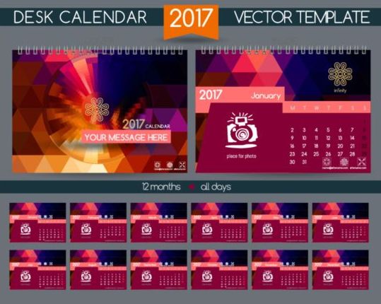 レトロなデスクカレンダー2017ベクトルテンプレート17  