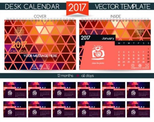 Retro Skriv bords kalender 2017 vektor mall 27  