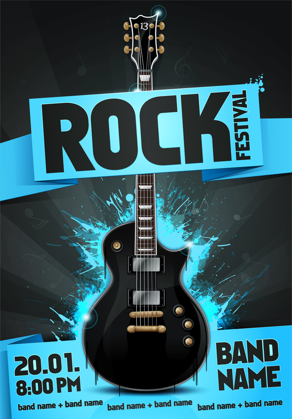 Rock Festival partij poster met Guitar vector 01  