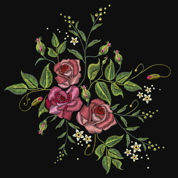 Roses embroidery vector material 01  