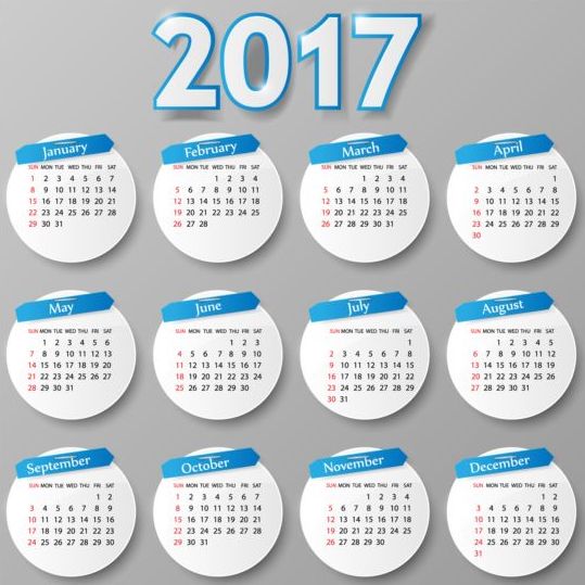 Round card calendar 2017 vector  