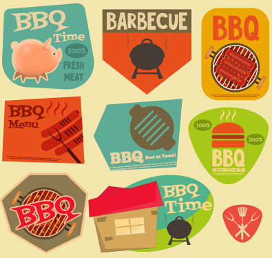 Set of stickers vintage design vectors 06  