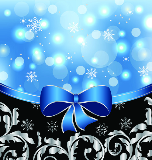 Shiny Christmas Backgrounds With bow design vector 03  