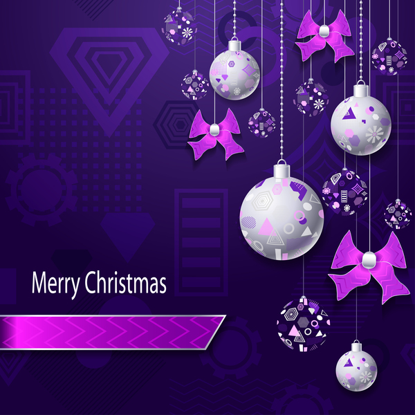 シルバー ピンク クリスマス ボールの紫色の背景ベクトルと弓  