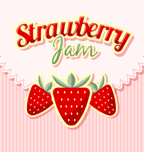 Strawberries jam with pink background vector  