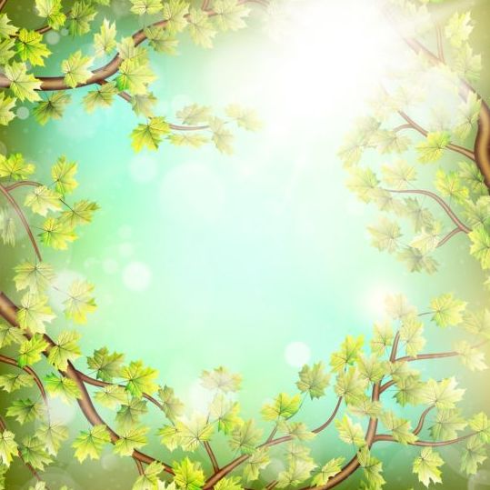 Sommergrüne Blätter mit Sonnenlicht-Hintergrundvektor 02  