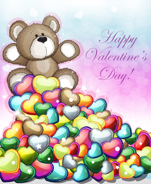 Teddy bear Valentines cards vectors 03  