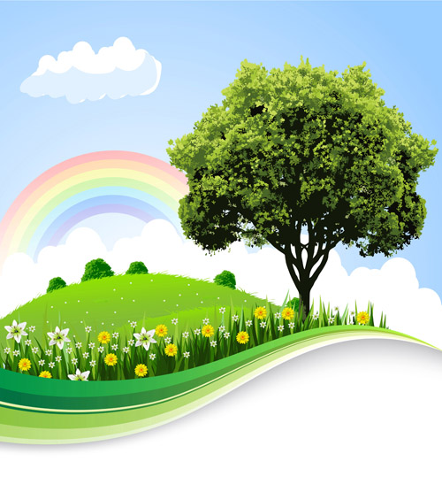 Tree and natural scenery vector background 06  