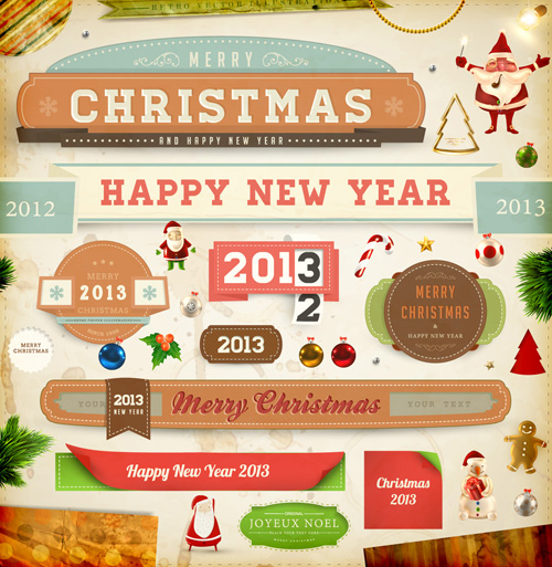 Vintage Christmas and New Year 2013 Ornaments vector 03  