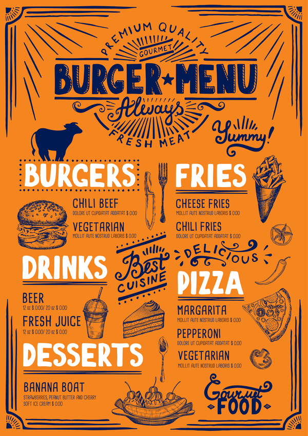 Vintage burger menu template vecteur matériel 05  
