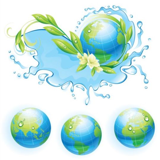 Wasser ökologischer Hintergrund mit dem Globus-Vektor  