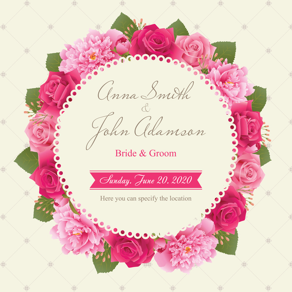 牡丹とピンクのバラ ベクトル 06 結婚式カード  