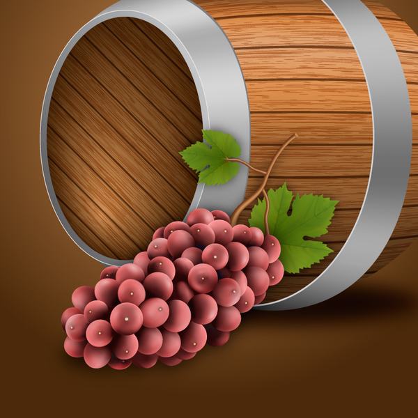 Wine barrels and grapes vector  