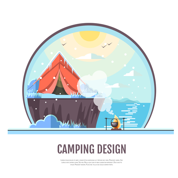 冬のキャンプテントの背景ベクトルのデザイン05  