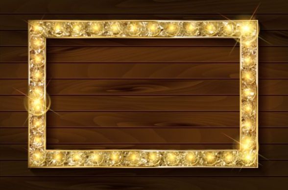 Wooden background and gloden frame vector  