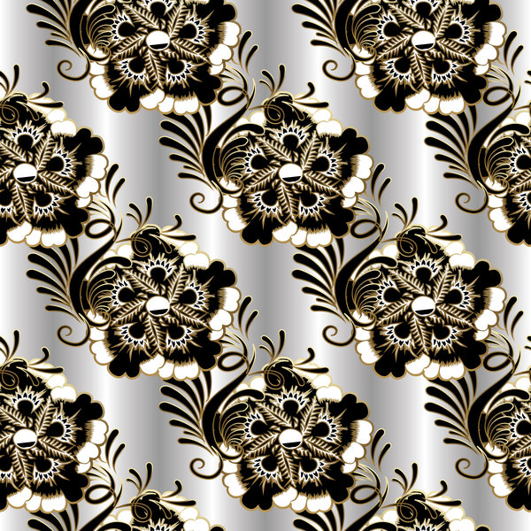 luxury floral black with white vectors seamless pattern  