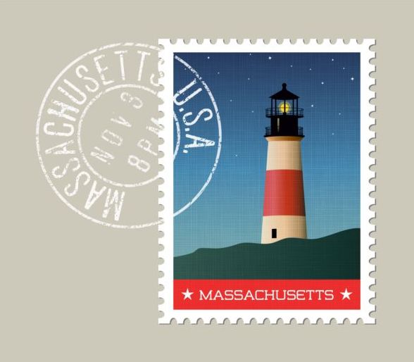 マサチューセッツ州切手テンプレート ベクトル  