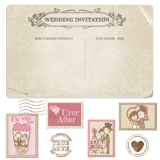 Elements of Wedding Seal and Stamp vector 02  