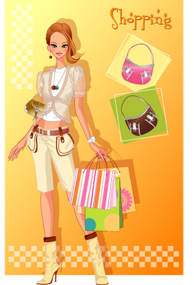 girls shopping set 142 vector  