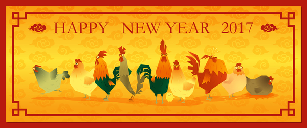 Happy new year 2017 background with rooster vector 02  