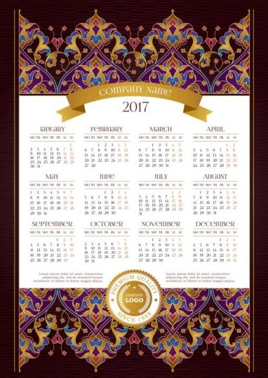 2017 календари с цветочным декором Векторный узор 02  
