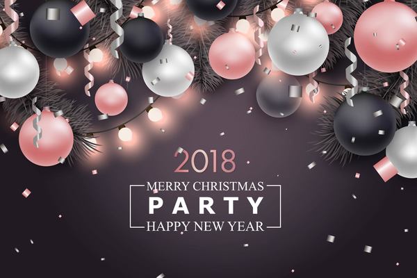 Weihnachten 2018 mit Partyhintergrundvektor des neuen Jahres  