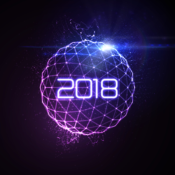 Sphère de lumières abstraites avec le vecteur de fond 2018 nouvel an 02  
