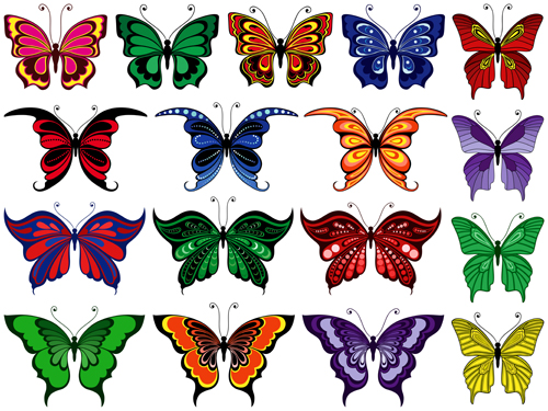 Beautiful butterflies vector icons set 04  