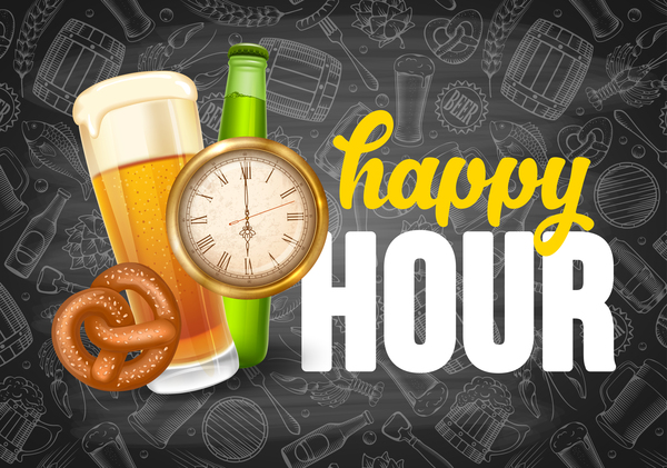Beer drink with time and blackboard background vector 03  