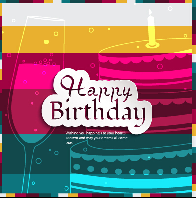 Birthday cake with cup birthday card vector 02  