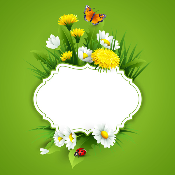 Leerer Aufkleber mit Frühlingsblume und grünem Hintergrundvektor 10  