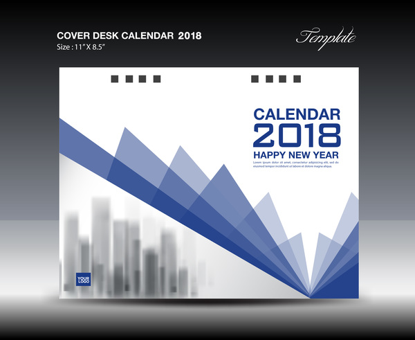 Blauer Abdeckungs-Tischkalender 2018 Schablonenvektormaterial 04  