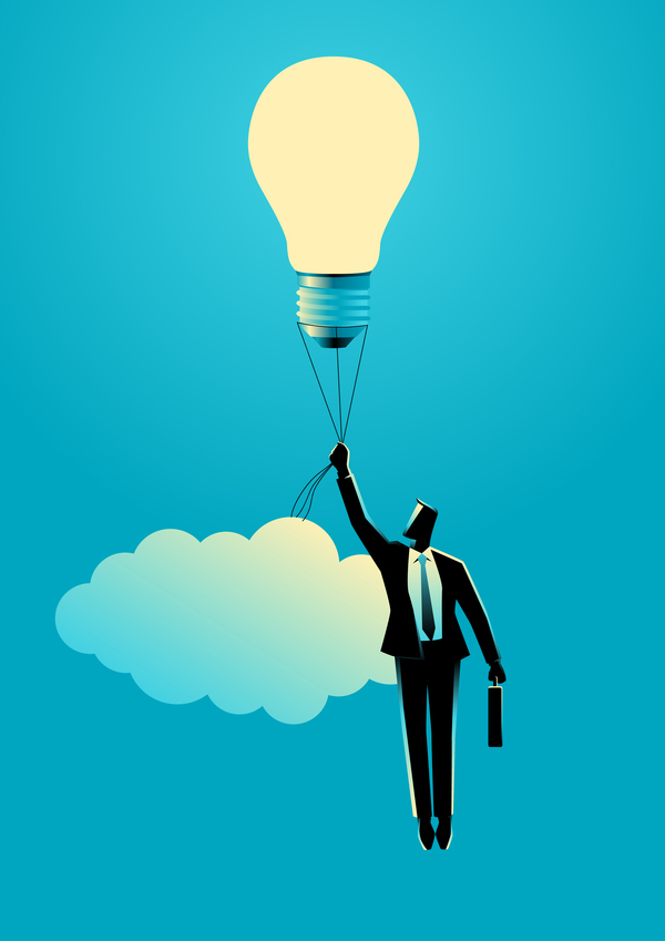 Businessman silhouette with light and bulb balloon vector  