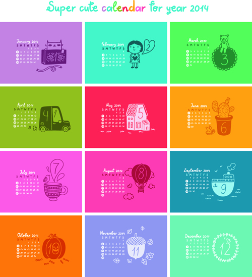 Set of Calendars 2014 Creative design vector 05  