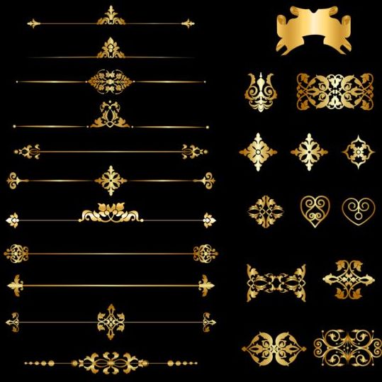 Kalligraphische Ornamente Gold-Vektor-Set 02  