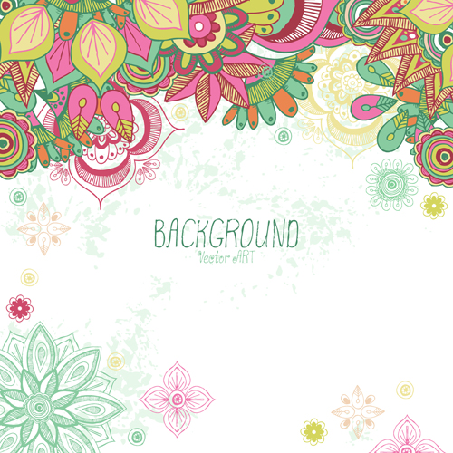 Cartoon flowers with grunge background vectors 03  