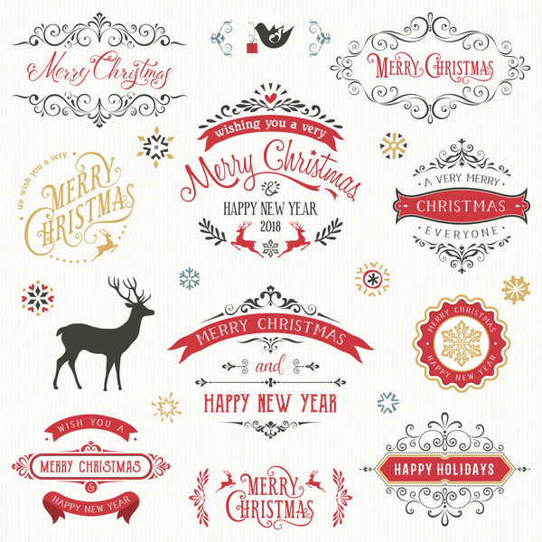 Christmas Typographic Design Set Vector  