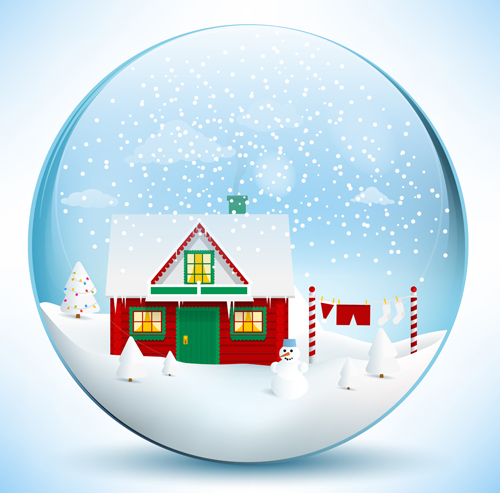 Christmas crystal ball with winter vector 03  