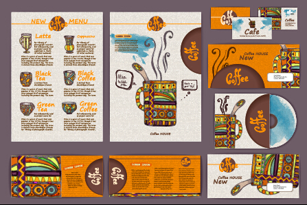 Coffee retro business template kit vector 01  