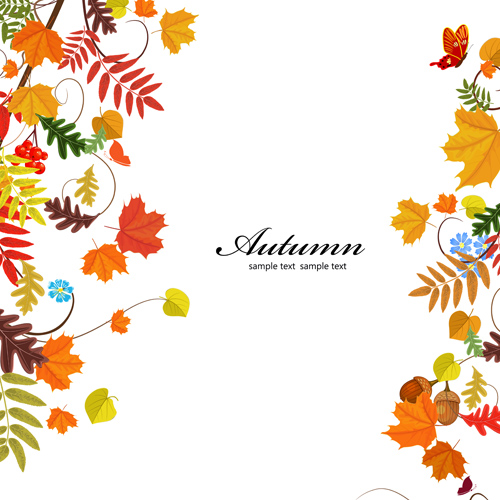 Colored autumn leaves with fructification backgrounds vector 02  