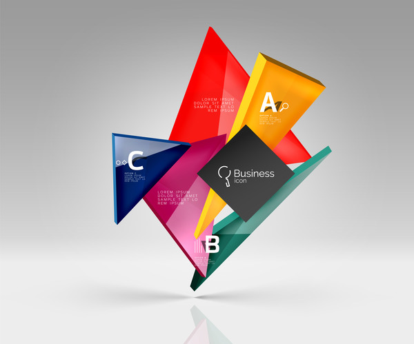 Colorful glass triangles business template vectors 02  