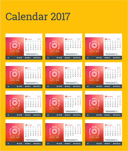Gemeenschappelijke 2017 muur kalender template vector 09  