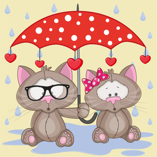 Cute animals and umbrella cartoon vector 02  